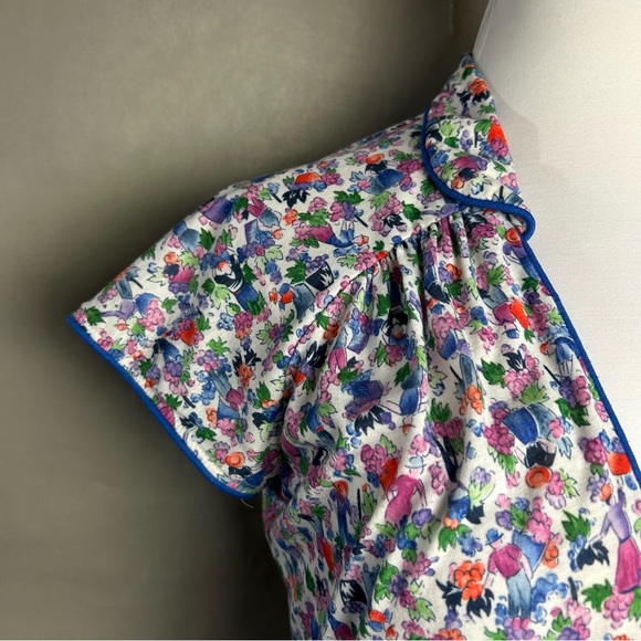 Vintage 60s Lanz  Original Wrap Dress Blue Red Floral Cap Sleeve Knit Midi XS - Picture 6 of 7